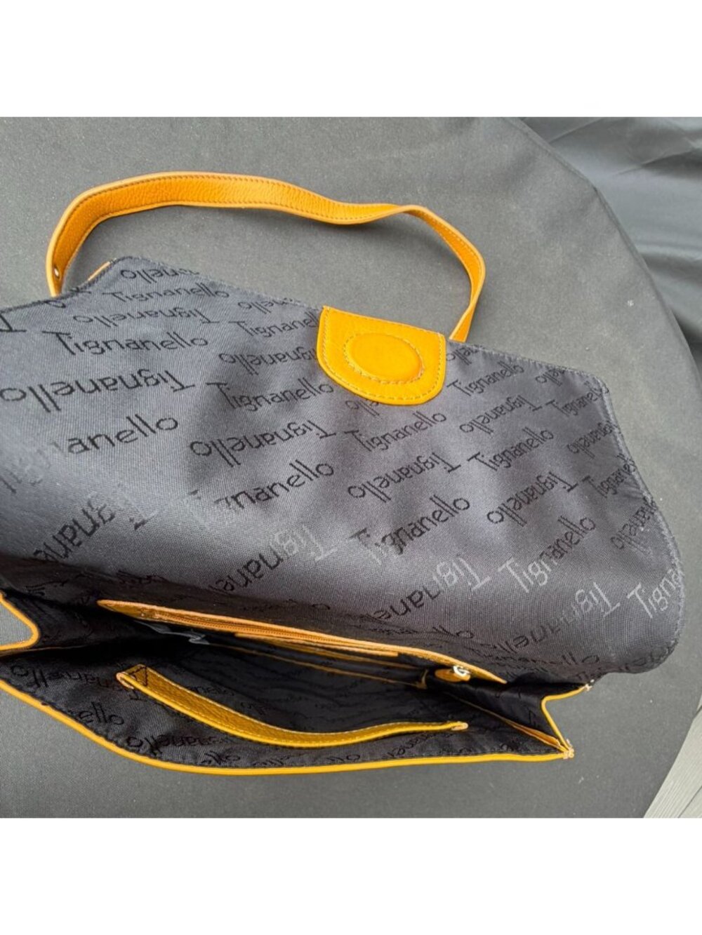 Tignanello Yellow Leather Crossbody Bag Adjustable Strap Organizer Purse - Picture 8 of 16